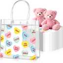 Roowest Valentine Heart Clear Gift Bag with Handles Conversation Hearts Favor Bulk Bag with Button for Valentine Date Wedding Party Favor Bridal Shower Retail Shopping, 8x8x3.15''. Quantity Unknown