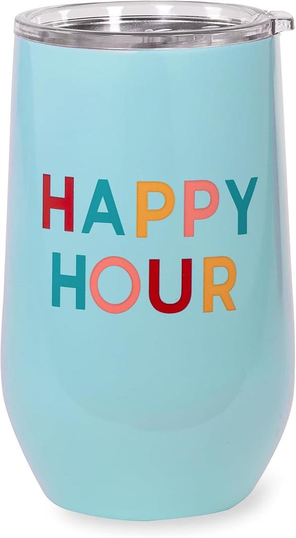 kate spade new york Insulated Stainless Steel Wine Tumbler, 16 Ounce Double Wall Tumbler, Stemless Travel Cup with Lid (Happy Hour)