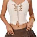 MakeMeChic Women's Vest Top Floral Print Halter V Neck Asymmetrical Hem Sleeveless Vintage Crop Top (M, Apricot)