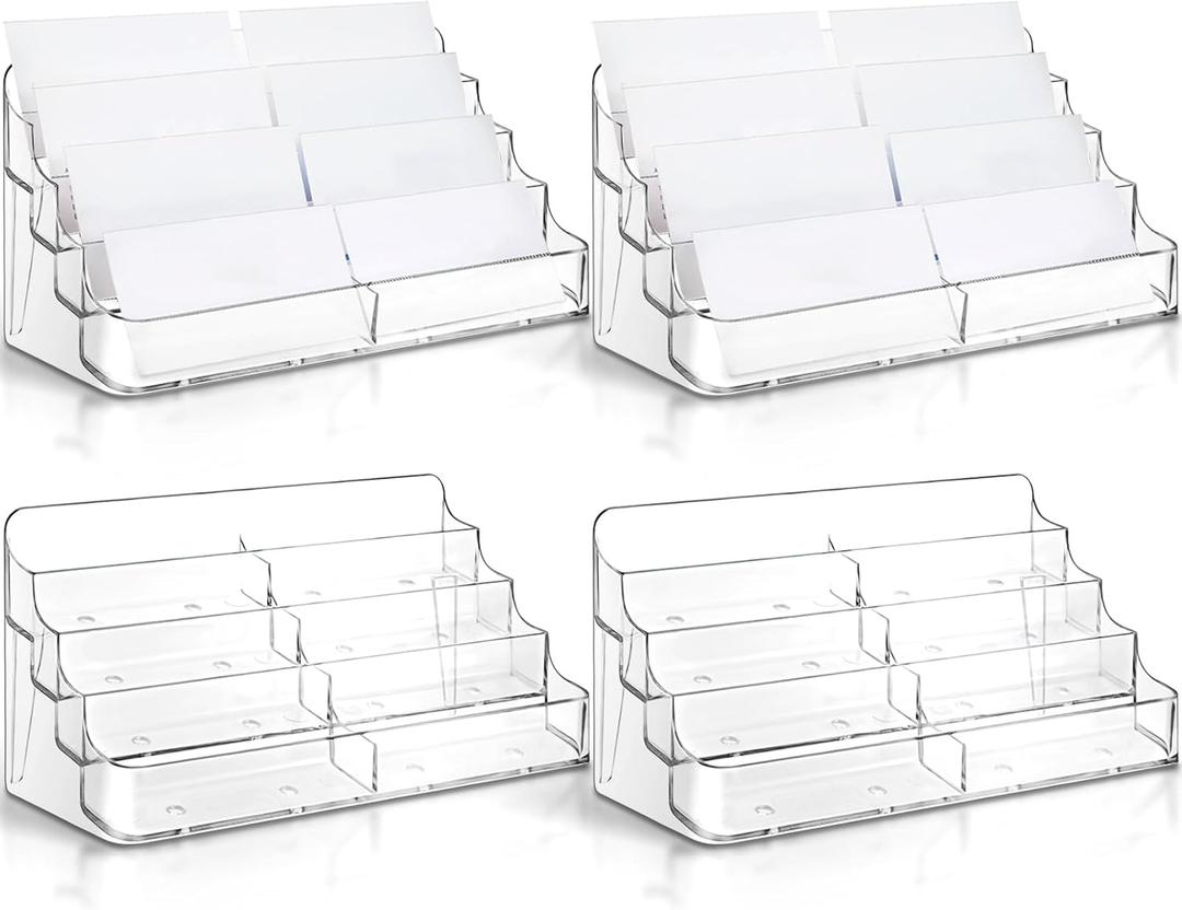 Jutom 4 Pcs 8 Pocket Acrylic Business Card Holder 7.68 x 3.43 x 3.82 Inch Multi Business Card Holder Display Clear Stand Card Organizer for Desk Literature Flyer Pamphlet