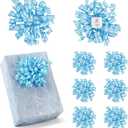 5 Inch Blue Gift Bow Curly Ribbon Bows Set of 8, Double Faced Satin Ribbon Bow Premade Self Adhesive Bow Decorations for Party, Wedding, Holiday, Gift Bows for Crafts, Wine Bottle, Presents