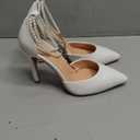 Women's Satin Bridal Shoes Pointed Toe High Heel Pumps with Pearl Ankle Strap and Bow Evening Party Dress Shoes Wedding Heels, US 6