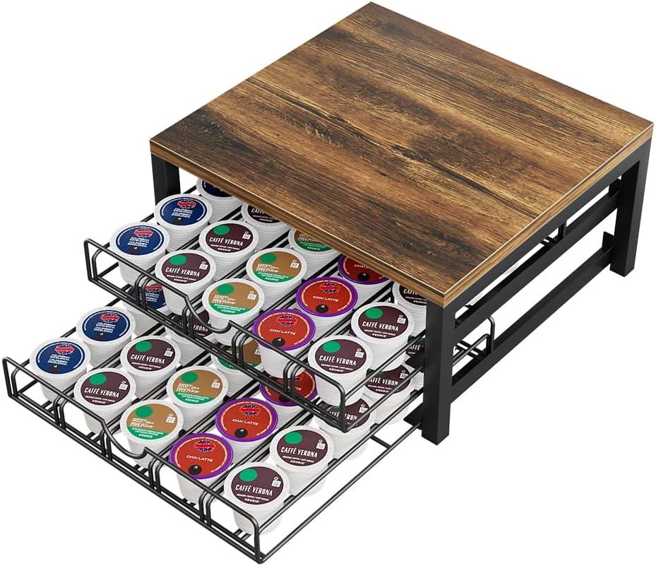 Coffee Pod Holder Drawer 2 Tier for K Cup Capsule Pods Storage Organizer Under Coffee Pot Storage Sliding Drawer (Black, 2 Tier)