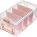 ArtBin Semi Satchel Portable Craft Organizer with 3 Dividers - Clear Plastic Storage Case for Art & Craft Supplies (Pack of 1, Rose Gold)