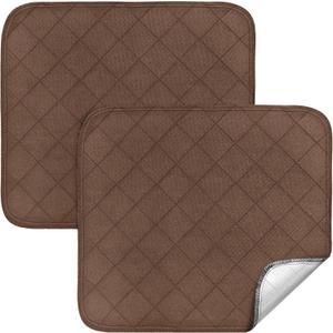Waterproof Chair Pads for Incontinence 18" x 16", 2 Pack Non Slip Absorbent Wheelchair Reusable Seat Protector, Washable Seat Covers for Chairs, Brown