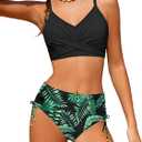 Teen Girls Swimsuits V-Neck Bikini Set Bathing Suits Cross Straps Two Piece Swimwear with Drawstring 10Y