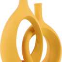 WUBIANJIE Yellow Ceramic Vase - Modern Boho Decor, Mustard Yellow, Round, Anti-Slip Base, Perfect for Living Room, Bedroom, Bathroom
