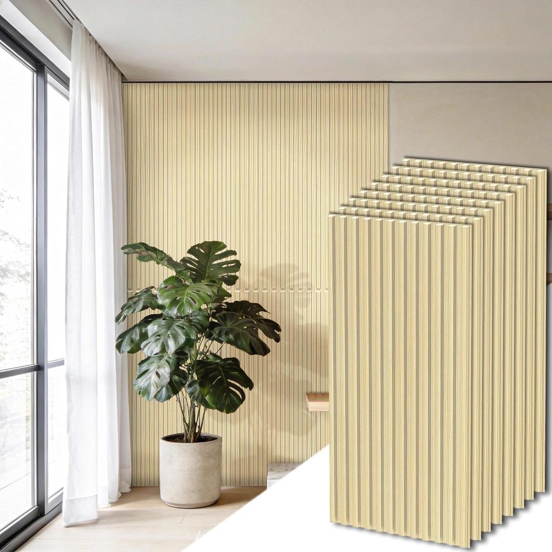 RITOLLO 8-Pack PVC Slat Wall Panels for Interior Wall Decor, 24 x 48in 3D Fluted Panels, 2x4 FT Cuttable Drop Ceiling Tiles for Bathroom, Studio and TV Background, Water-Proof & Renter-Friendly(Oak)