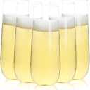 Bestluck 48 Pack 9 oz Stemless Plastic Champagne Flutes, Clear Disposable Champagne Toasting Glasses, Shatterproof and BPA-Free Drinkware for Party & Graduation & Wedding