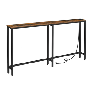 HOOBRO 5.9" Skinny Console Table with Charging Station, 63" Narrow Console Table with Power Outlets, Long and Thin Sofa Table, Slim Entryway Table, Rustic Brown BF165UXG01