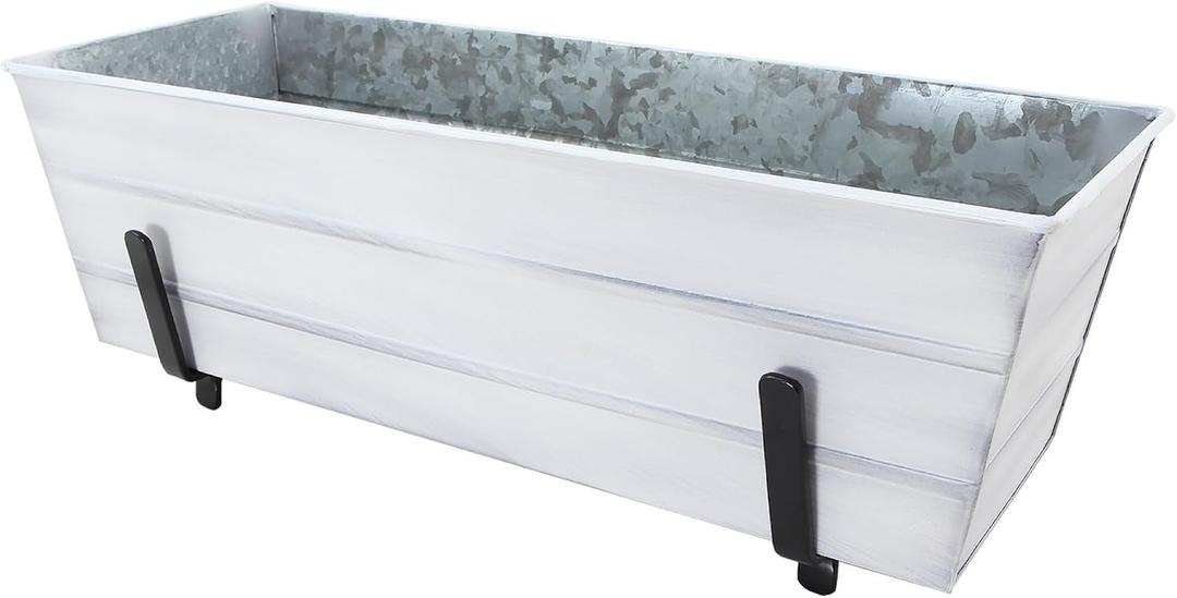 Achla Designs Medium White Flower Box- 2x6 Railing Brackets