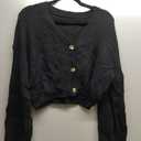 RoseSeek Women's Plus Size Cropped Cardigan Ribbed Knit Button Down V Neck Sweaters Long Sleeve Cardigans Outerwear (Black, XL)