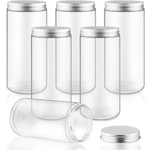 6 Pack 16 Ounce/500ml Plastic Jars Clear Slime Containers Wide Mouth Mason Jars Storage Containers with Screw Lids for Household Home Kitchen