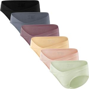 Angelhood 6 Pack Womens Cotton Maternity Underwear,Healthy Maternity Pregnancy Panties Postpartum Mother Under Bump Underwear (Large, Multicoloured F)
