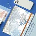 Ruled Spiral Writing Notebook,A5 Hardcover Lined College Journal for Women,Strong Twin-Wire Binding with Premium Paper,8.4" X 6",Perfect for School,Office,Home(Sea Shells Coral Stars)