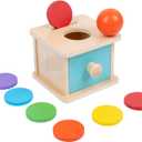 Adena Montessori Infant Toddlers Coin Box Montessori Toys for 6-12 Months Babies 1 Year 2 Year Old (2 in 1,Coin&Ball, Blue Door)