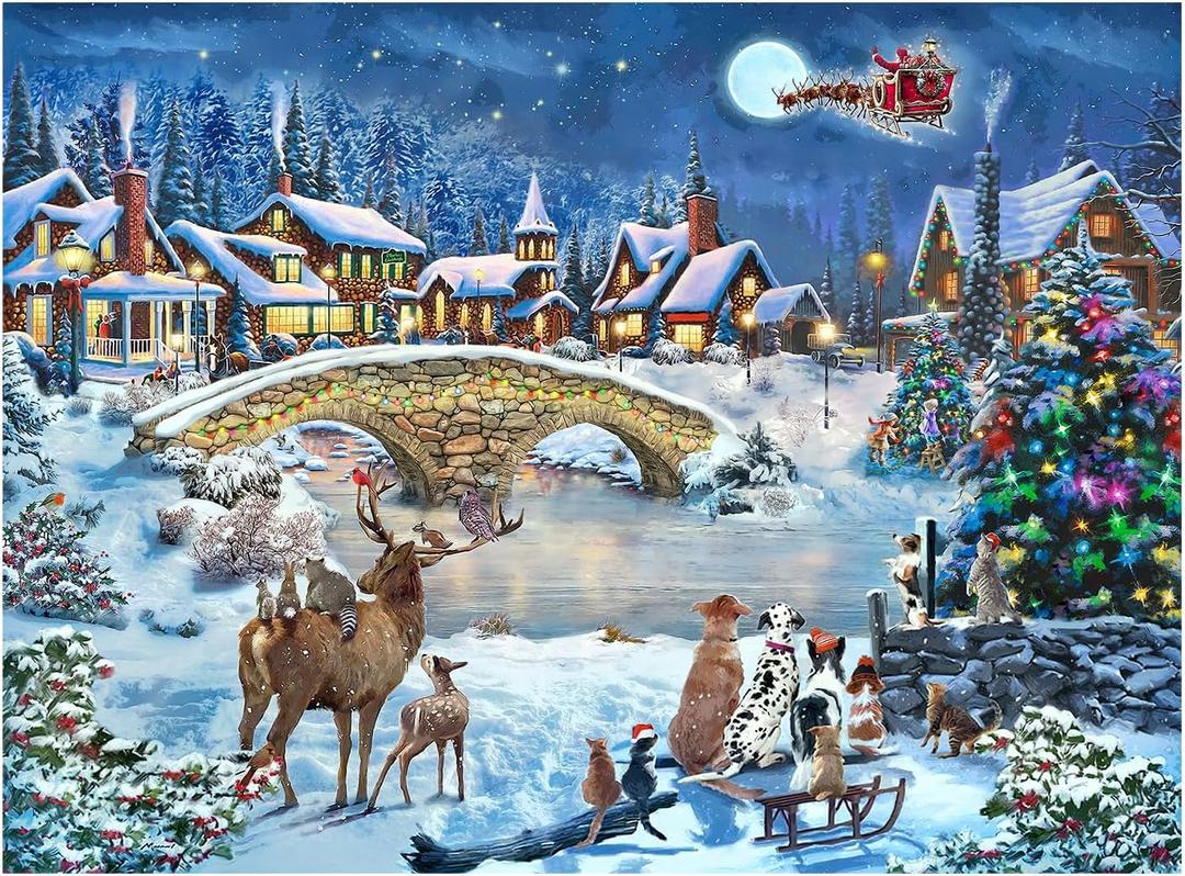 Christmas Puzzles 500 Piece, Christmas Night in Winter 500 Piece Puzzles, Jigsaw Puzzle for Adults Challenging Perfect for Holiday 27x 20inch