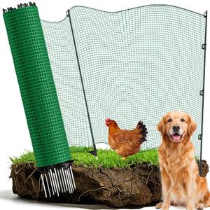 Temporary Fence with Posts,3‘x82‘ Animal Barrier Dog Portable Fencing | with Fiberglass Stake Windbreak Rope,Safety Snow Plastic Netting for Garden Backyard Outdoor for Chickens or Other Animals