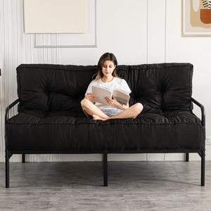 YOSHOOT 8 Inches Futon Mattress Full Size, Thick Futons Sofa Couch Bed, Floor Mattress for Adults, Shredded Foam Filling, Medium Firm(Frame Not Included), Black, 54"x75"