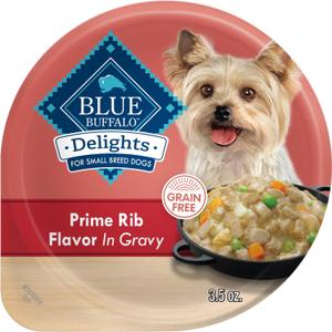 Blue Buffalo Delights Small Breed Natural Wet Dog Food, Prime Rib Flavor in Gravy, 3.5-oz Cups, 12 Count BB Date SEP 30 2026