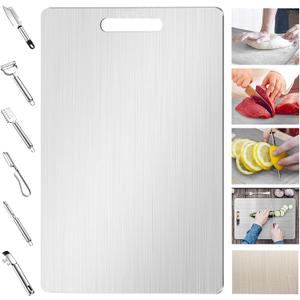 New Upgraded Titanium Cutting Board, Stainless Steel Cutting Boards For Kitche, Dishwasher Safe Double-sided Chopping Board with Peeler and Anti-slip Mat(18"L x 12"W)