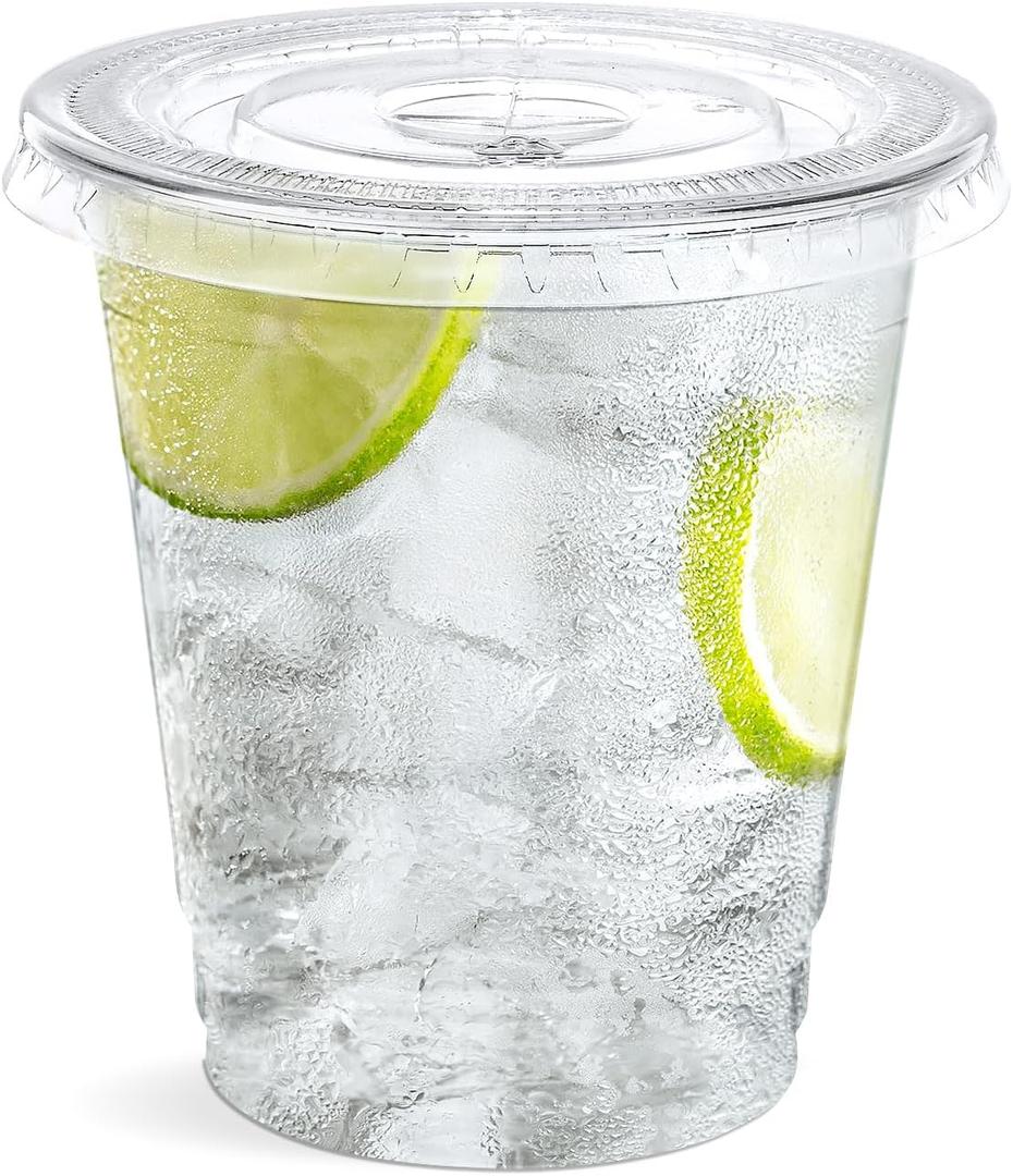 SHOPDAY Disposable Plastic Cups with Lids 8 oz Clear Plastic Cups 50 Pack, Cold Drink Containers Party Cups for Beverage Coffee Soda Juice Smoothie