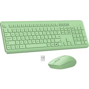 Wireless Keyboard and Mouse Combo, Full-Size Silent Ergonomic Keyboard and Optical Mouse, Long Battery Life, 2.4G Lag-Free Mice Keyboard for Mac, Laptop, PC, Windows(Avocado Green)