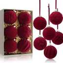 Jetec 12 Pcs Burgundy Velvet Christmas Ball Ornaments 2.36 Inch Flocked Xmas Tree Hanging Decoration Plastic Velvet Christmas Ornaments with 6 Styles for Xmas Holiday Party Decoration