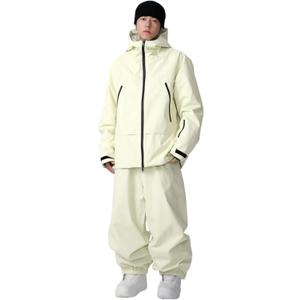 Mens Ski Jacket and Pant Set Womens Snow Jacket Baggy Ski Suit Waterproof Insulated Snowboard Winter Outdoor (Small, Beige)
