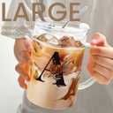 2 x Initial Extra Large Glass Drinking Cup With Lid Straw Boss Gifts For Women Cute Customized Mug Gift For Her Iced Glass Tumbler Cup Retirement Gift Must Haves For Women Apartment Essentials