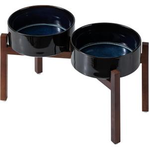 Havniva 8.2" Elevated Dog Bowls Ceramic Raised Dog Bowl with Non-Slip Stand (Acacia Wood) Weighted Dog Food & Water Bowl for Large Breed Dogs - 7.6 Cups 60 oz