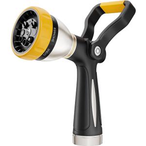 FANHAO Heavy Duty Fireman's Hose Nozzle, Metal Water Nozzle with 8 Spray Patterns, High Pressure Garden Hose Sprayer with Lever Control and Non-Slip Grip to Water Plants & Lawns, Wash Cars & Clean