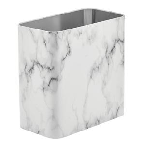 mDesign Metal Wastepaper Bin  Compact Rectangular Bathroom Bin  Rubbish Basket for Home and Office  Marble Coloured