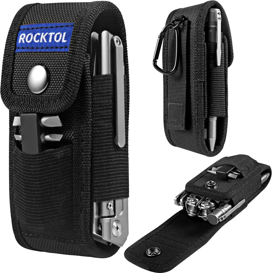 ROCKTOL Multitool Sheath for Belt, 900D Nylon Multitool Pouch with 4 Pockets Knife Sheath, EDC Tool Pouch Holster for Multitool Pocket Knife Tactical Pen Flashlight