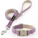 Plutus Pet Cotton Hemp Dog Collar and Leash Set, Adjustable Collar for Dogs, Heavy Duty and Soft on Skin, Lavender, S
