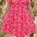 RITERA Plus Size Dresses for Curvy Women Boho Summer Midi Dress Sweetheart Neck Short Sleeve Dresses Empire Waist with Pocket,5XL