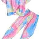 Arshiner Girls Clothing Sets Tie Dye Twist Front Tops & Sweatpants Outfits Sportwear Sweatsuits Tracksuits 4-13 Year 120