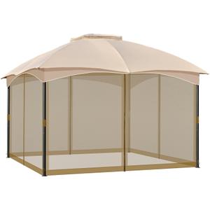 COWVIE Gazebo Replacement Netting Screen, 12' x 14' Universal Gazebo 4-Panel Mosquito Sidewalls with Double Zippers for Outdoor Patio (Only Netting) (Dark Brown)