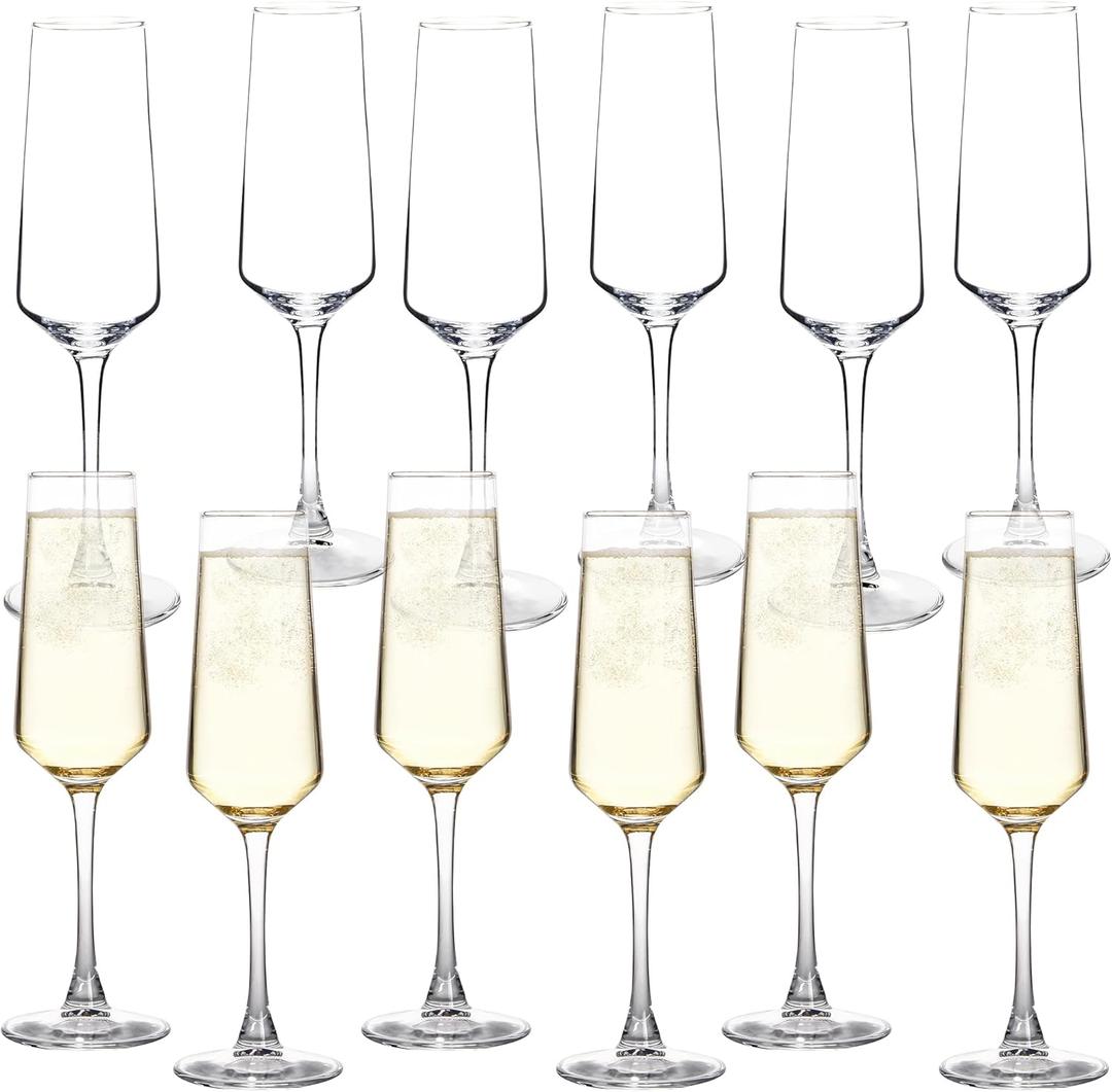 Champagne Glasses, Set of 12 Champagne Flutes with Unique Shape, Long stem Sparkling Wine glasses for Party, Restaurant, Bar, Wine Toasting, Clear