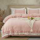 Bedorm Ruffle Duvet Cover Queen Coquette Bedding Ultra Soft Breathable Shabby Chic Bedding Pink Ruffled Duvet Cover Set Cute Comforter Cover