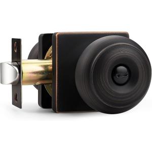 Probrico Square Doorknob Privacy Door Handle, Bedroom Door Knob with Lock, Oil Rubbed Bronze Interior Door Knob for Bathroom, Stainless Steel, 1 Pack