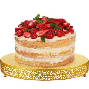 Wenqik Gold Cake Stand 18 Inch Round Metal Cupcake Dessert Wedding Cake Stand Cookies Display Holder with Modern Design Fruit Serving Tray for Table Wedding Birthday Anniversary Party