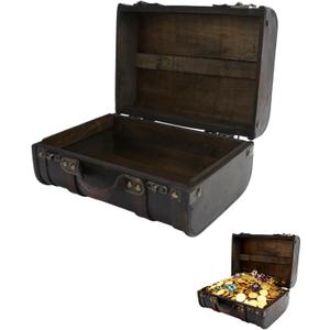 Wooden Suitcase, Distressed Small Vintage Suitcase with Solid Handle,Versatile Keepsake Trunk & Treasure Chest for Photo Props, Home Decor, and Bridal Displays (9.4"x4.7"x6.8")