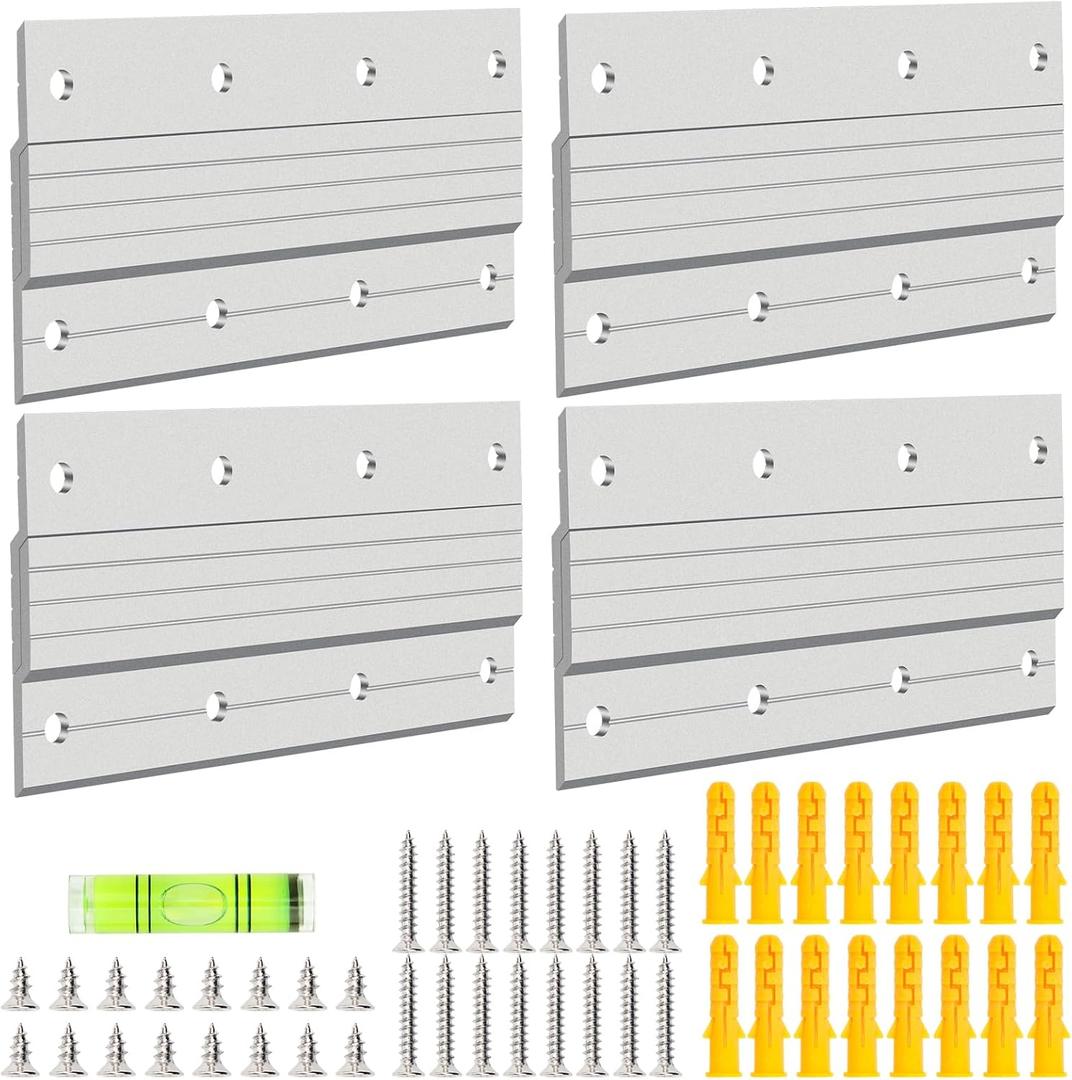 4 Pairs French Cleat Picture Hanger, Luxiv Metal Mounting Bracket for Photo Frames Aluminum Z Hanger, Wall Mount Mirror Bracket Z Bar Hanging Picture Ledges with Screws, Level Tool (6 inches)