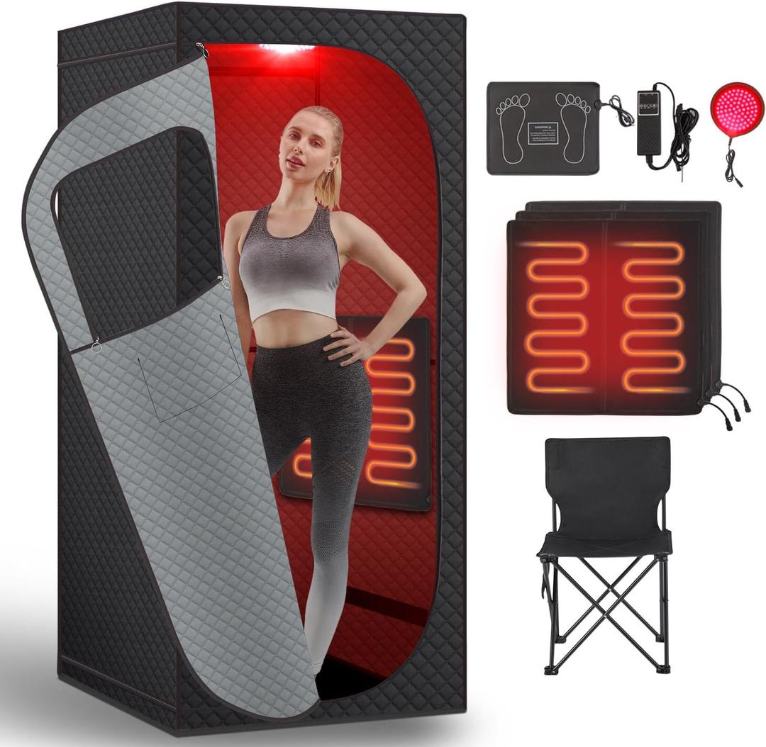 Far Infrared Sauna Box with Red Light Therapy, Portable Dry Sauna for Relaxation, Detoxification, Carbon Crystal Heating,9 Levels, Full Size 5.9ft2.9ft2.6ft