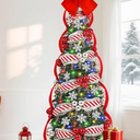 Uspring 6 FT Pop Up Christmas Tree with Lights, Artificial Collapsible Red Christmas Trees with Remote Control & Colorful LED Light, Pre Decorated Surround Ribbon, Ball Ornaments, Holiday Party Decor