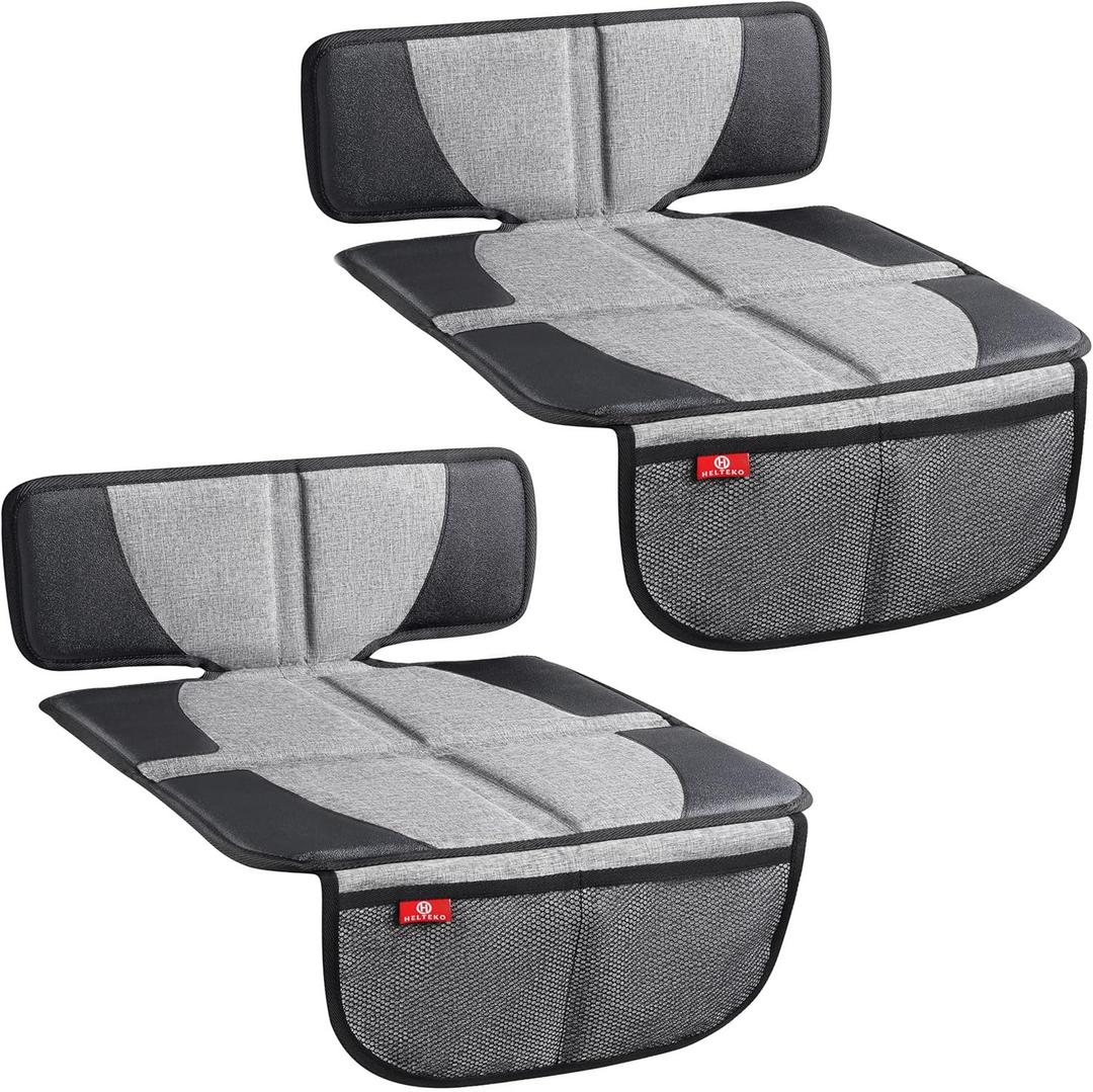 Helteko Car Seat Protector - 2 Pack Seat Mat for Under Child Booster Carseat, Seat Cover Protector from Waterproof & Stain Resistant Thickest Padding Material for Leather and Fabric Seats, Gray