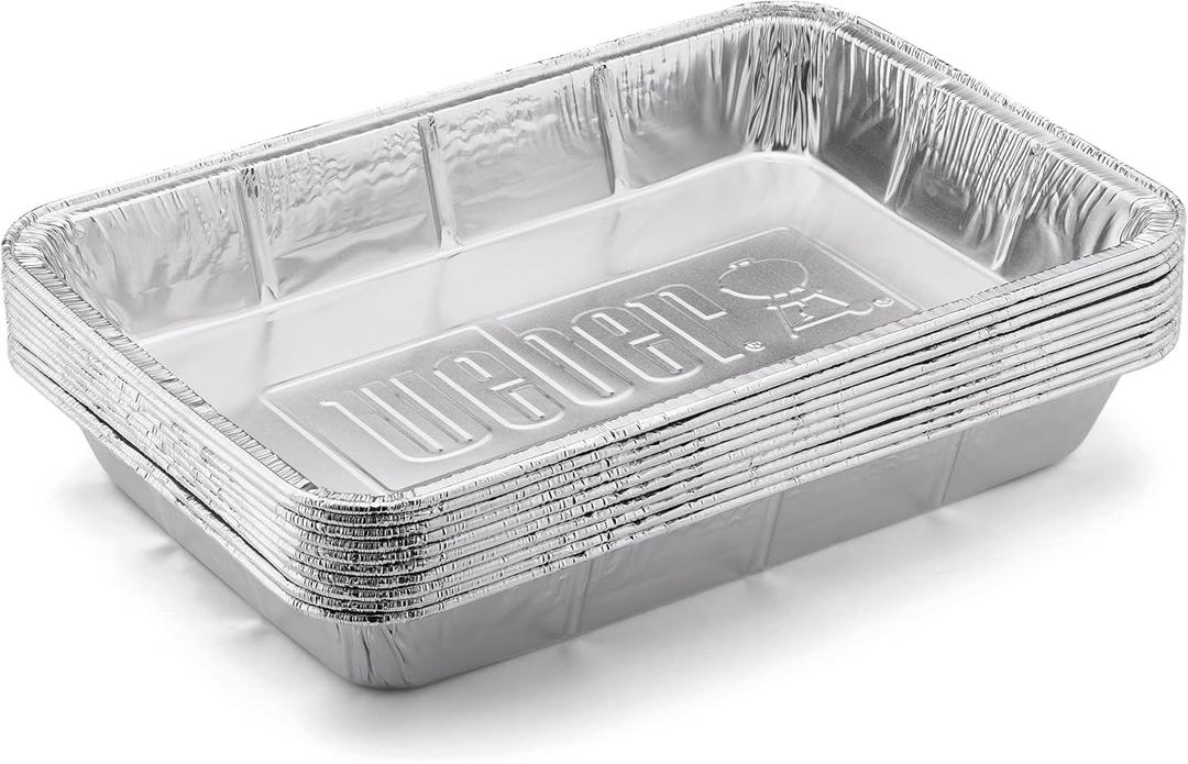 Weber Large Aluminum Drip Pans 10Pack  Disposable Foil Pans for Indirect Cooking, Catching Drippings, Ideal for Roasts, Turkeys & Gravy Drippings