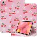 Rotating Case for iPad (A16) 11th Generation 11 Inch (2025), iPad 10th Generation 10.9 Inch (2022), Pink PU Leather Folio Stand TPU Back Cover with Auto Wake/Sleep, Cherry