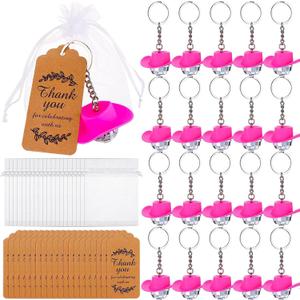 60pcs Cowboy Hat Disco Ball Keychains with Thank You Tags and Organza Bags Pink Hat Disco Ball Decorations Mini Disco Ball Ornaments for Disco Party Favors